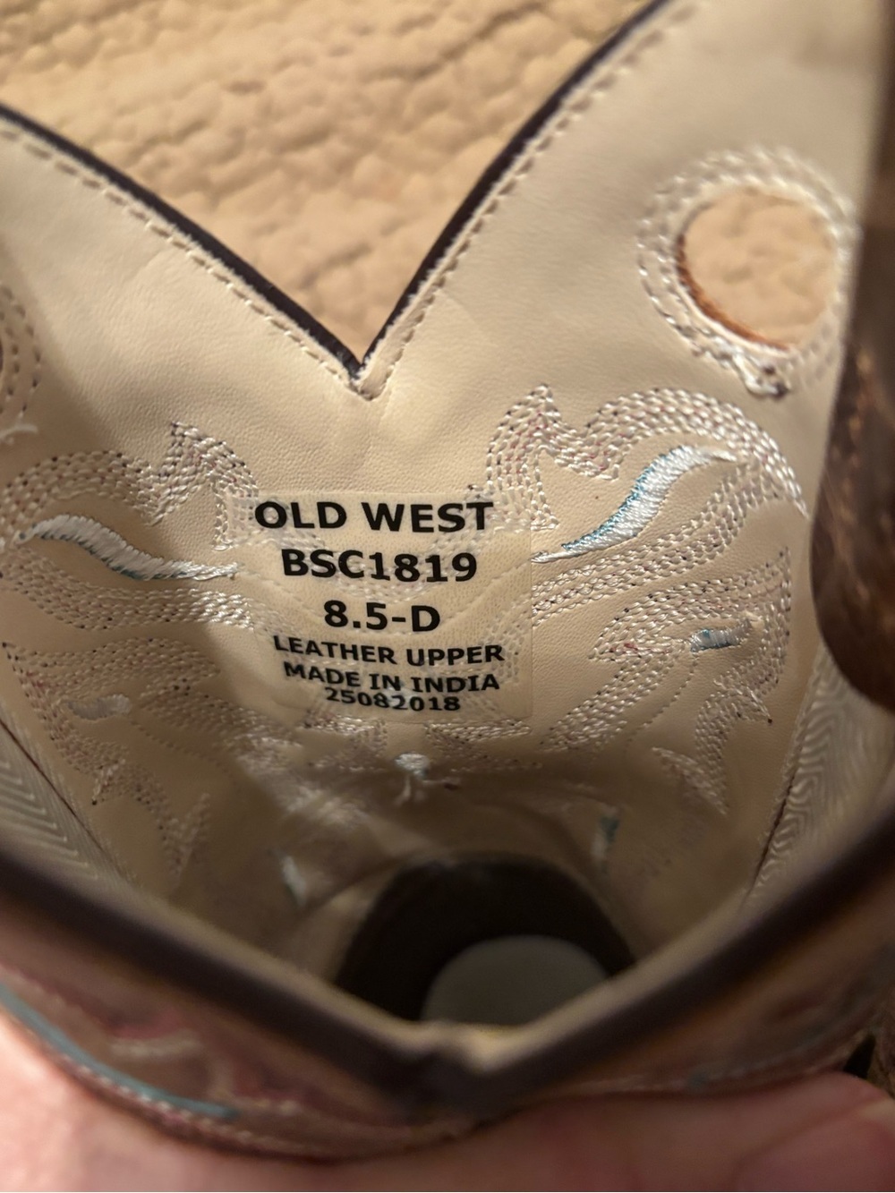 Old West BSC 1819 kids unisex Western Cowboy Boots w/ Blue Stitching 8.5 - Picture 7 of 7